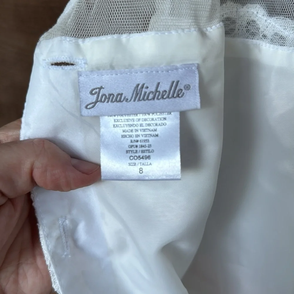 Jona Michelle White Lace Overlay with Pink Sash Sleeveless dress size 8